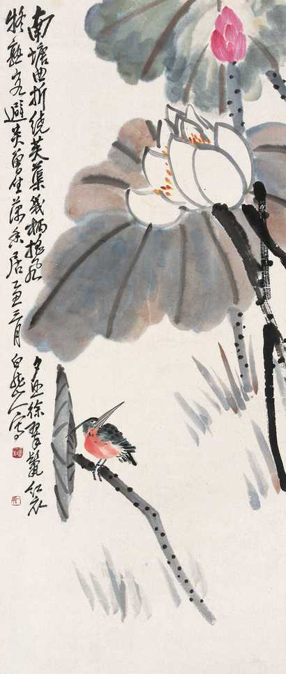 王震 1925年作 花鸟 镜心